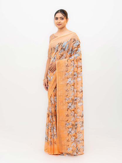 Light Orange Chiffon Georgette Saree
