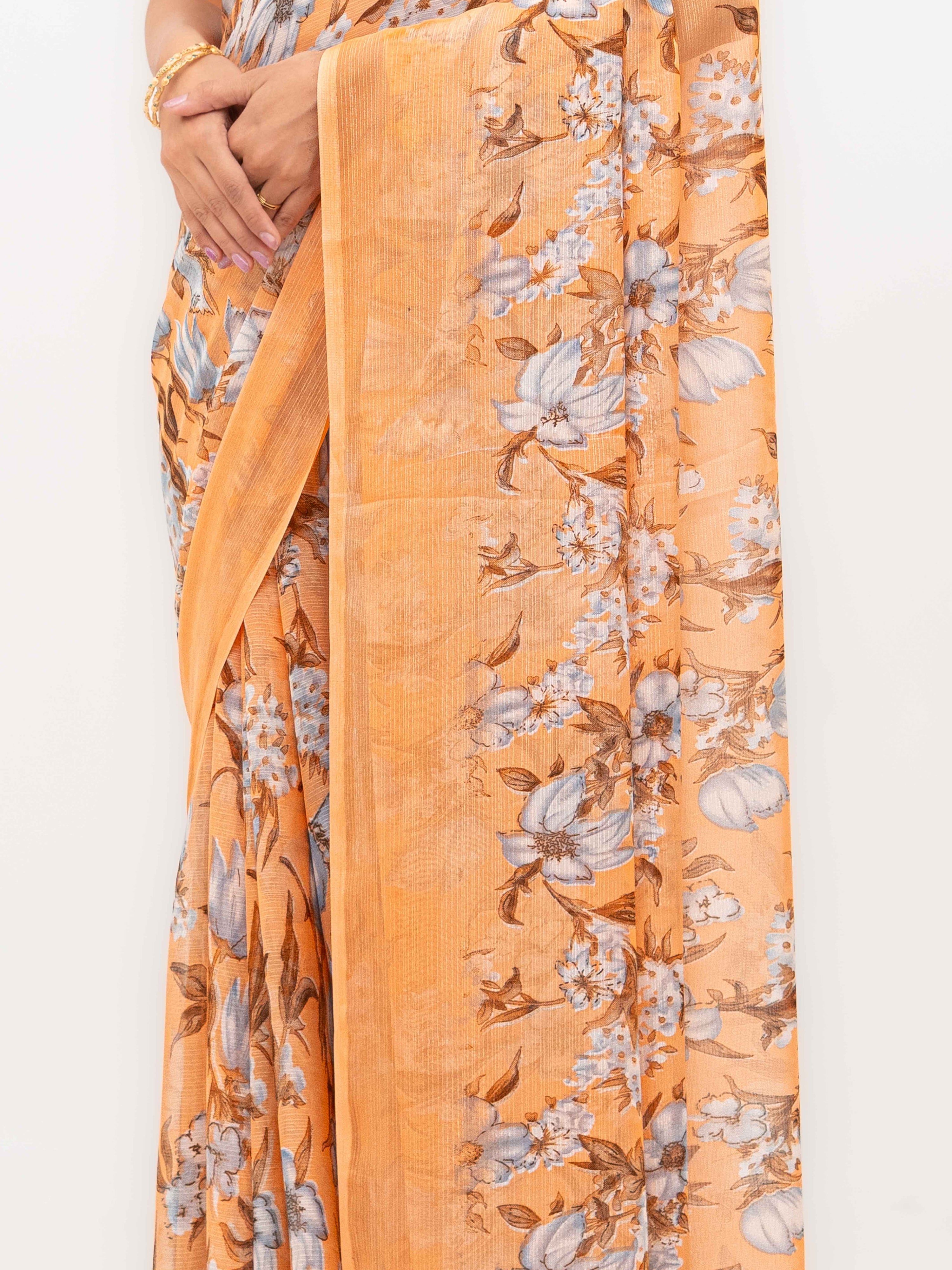 Light Orange Chiffon Georgette Saree