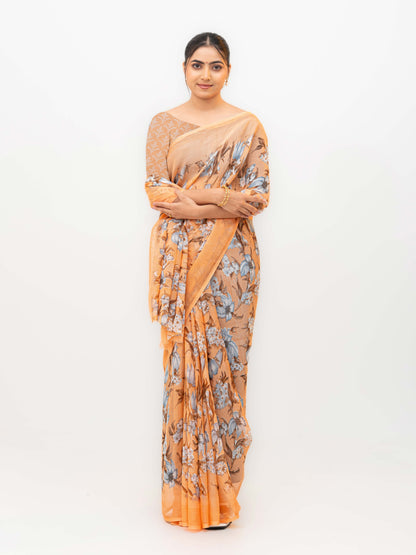 Light Orange Chiffon Georgette Saree