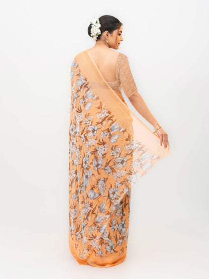 Light Orange Chiffon Georgette Saree