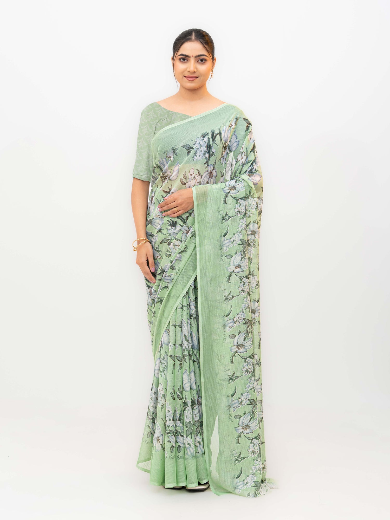 Mint Green Chiffon Georgette Saree