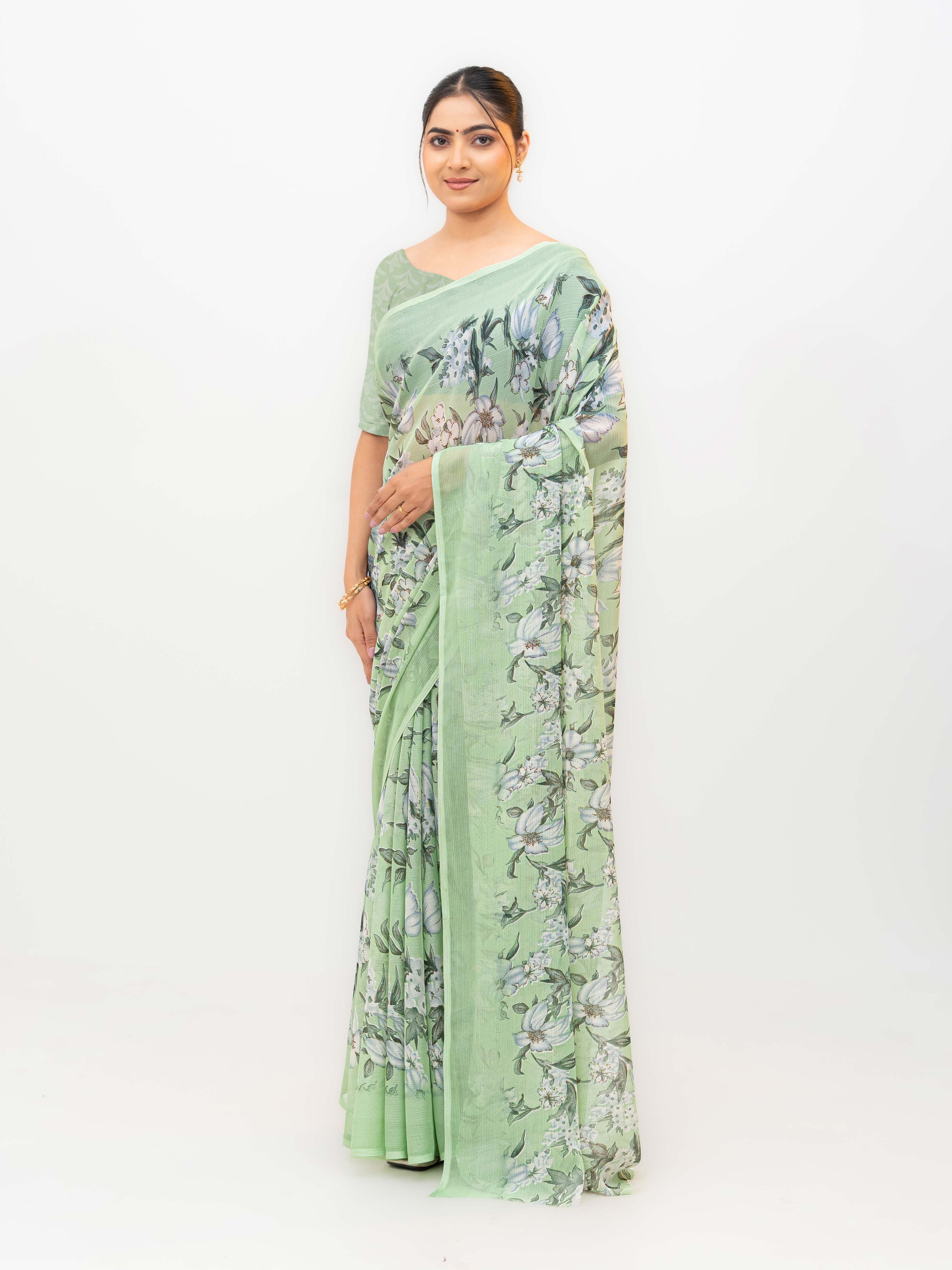 Mint Green Chiffon Georgette Saree