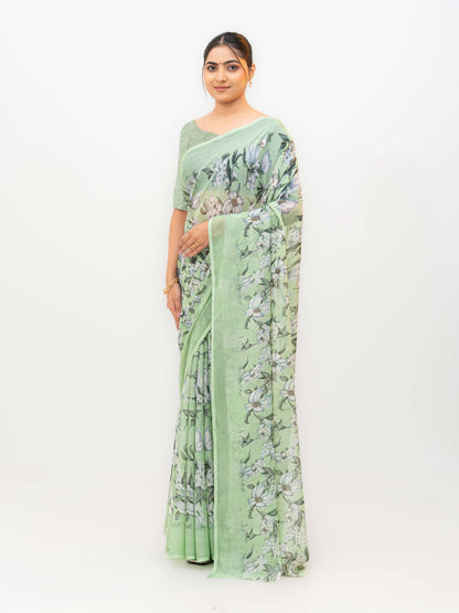 Mint Green Chiffon Georgette Saree