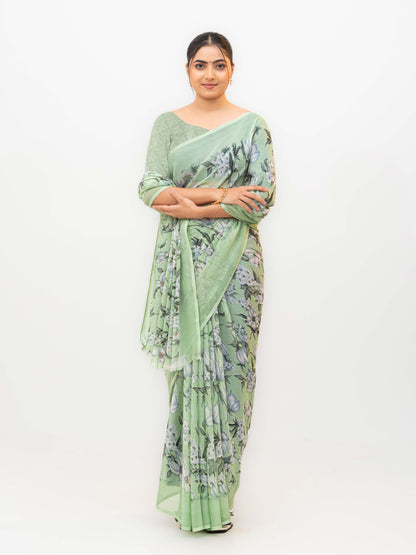 Mint Green Chiffon Georgette Saree