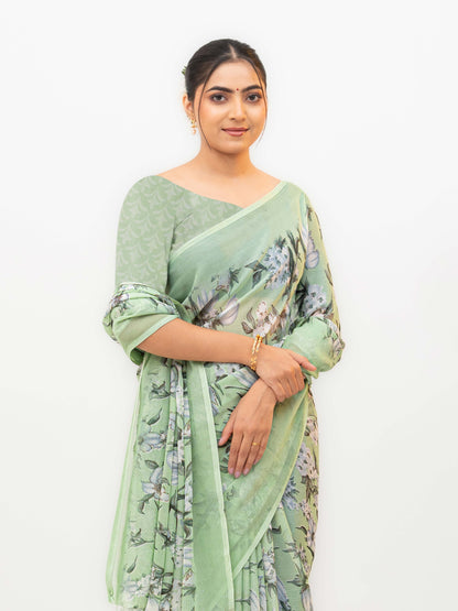 Mint Green Chiffon Georgette Saree