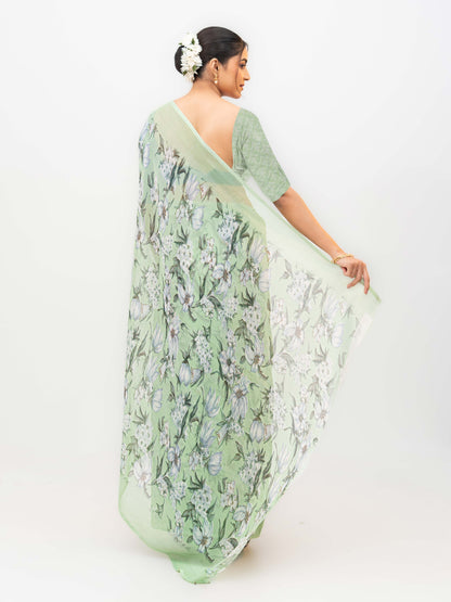 Mint Green Chiffon Georgette Saree