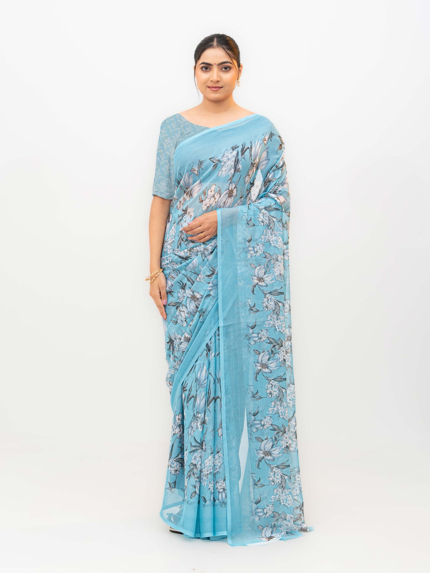 Sky Blue Chiffon Georgette Saree