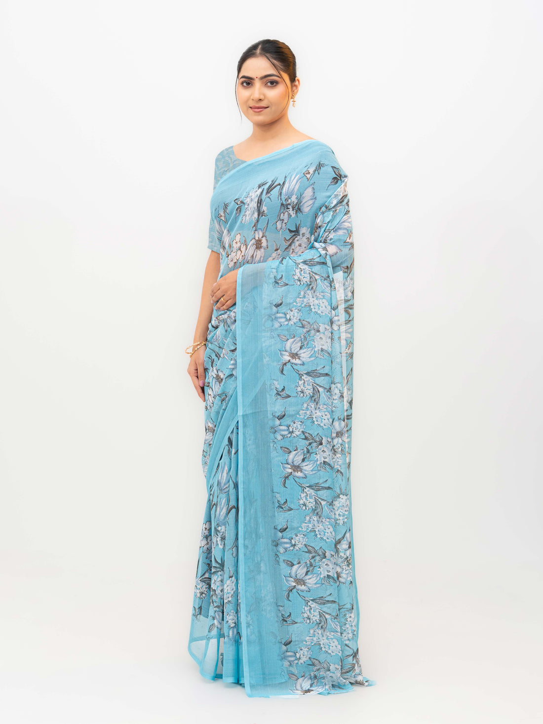 Sky Blue Chiffon Georgette Saree