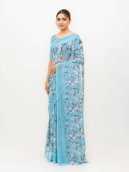 Sky Blue Chiffon Georgette Saree