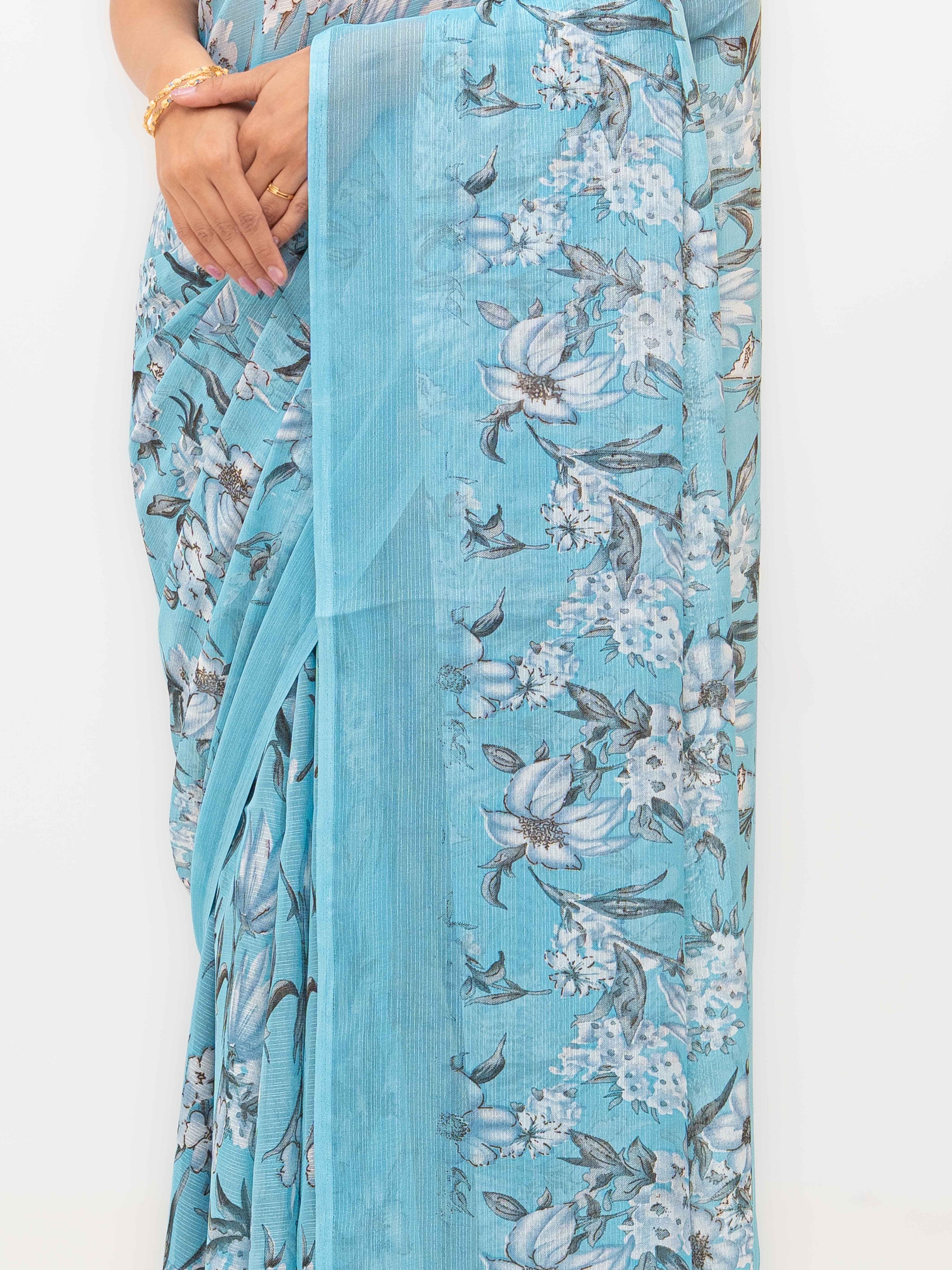Sky Blue Chiffon Georgette Saree