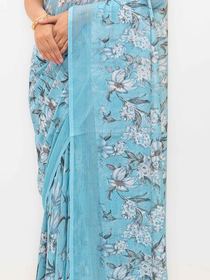 Sky Blue Chiffon Georgette Saree