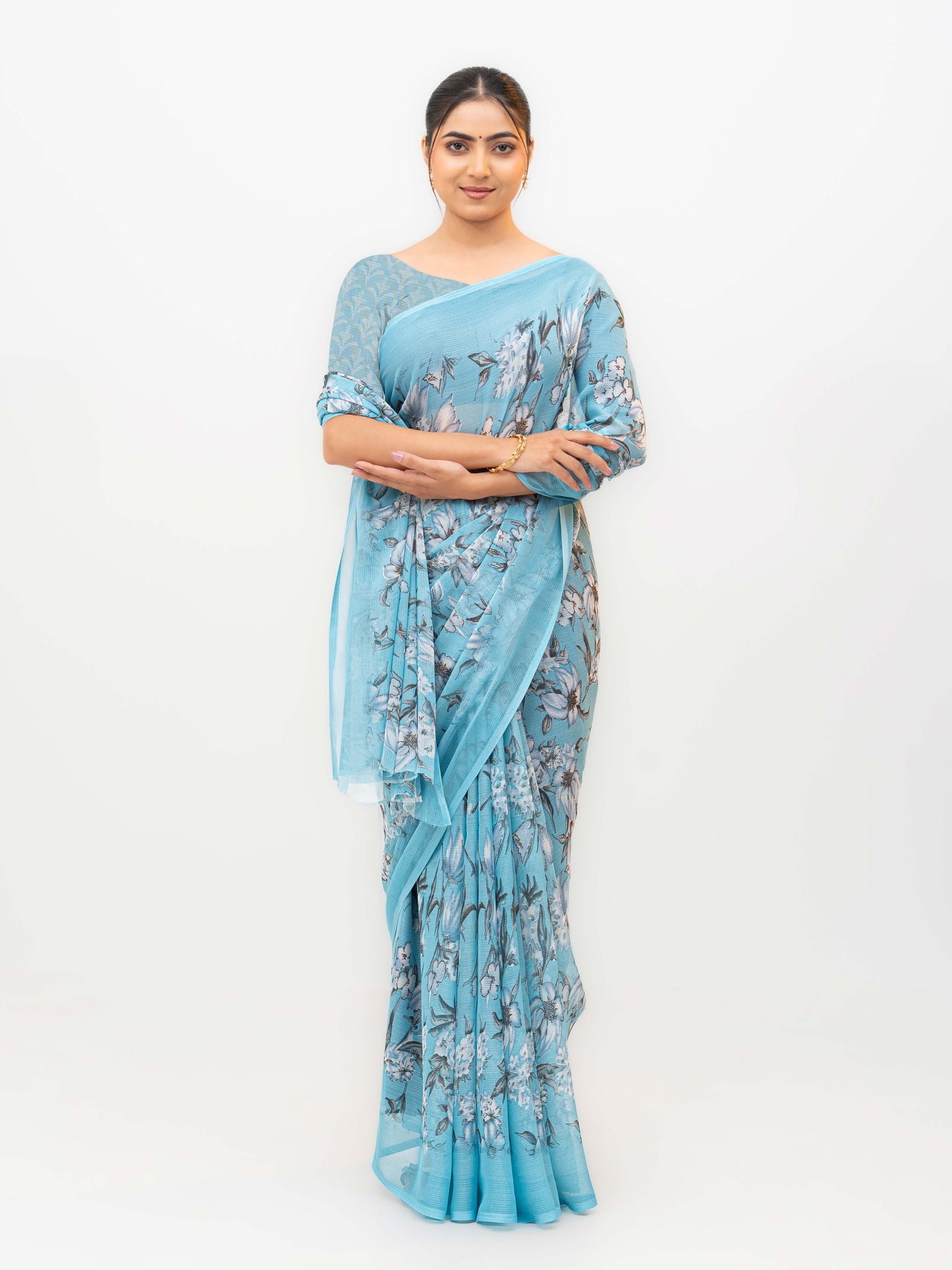 Sky Blue Chiffon Georgette Saree