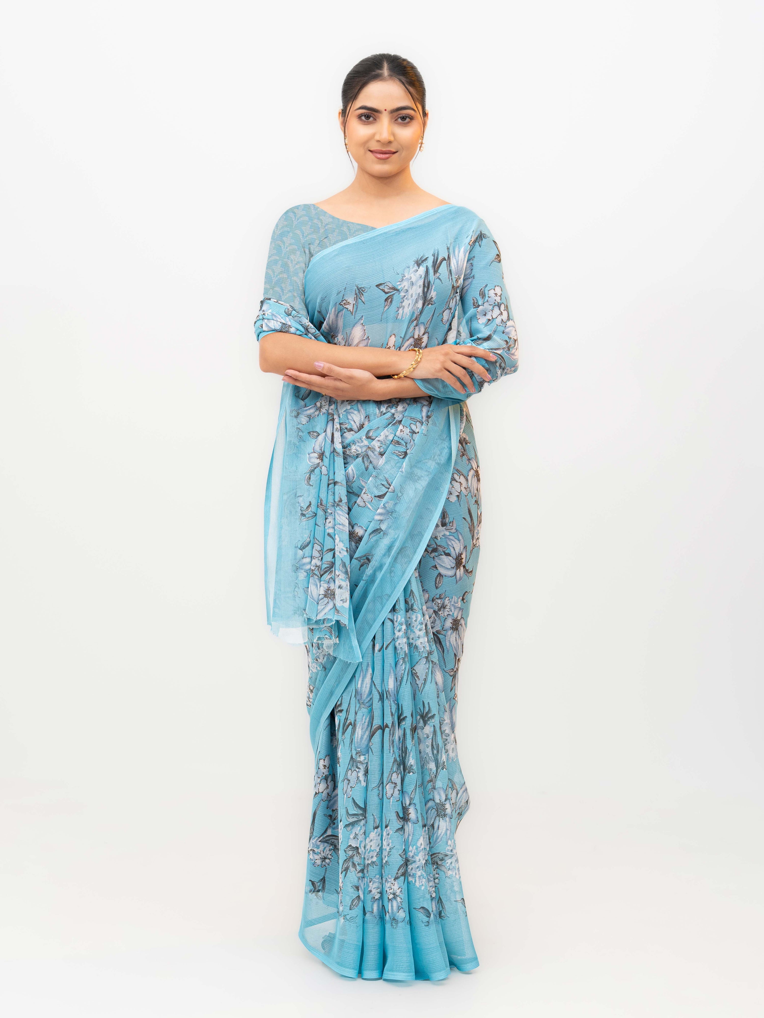 Sky Blue Chiffon Georgette Saree