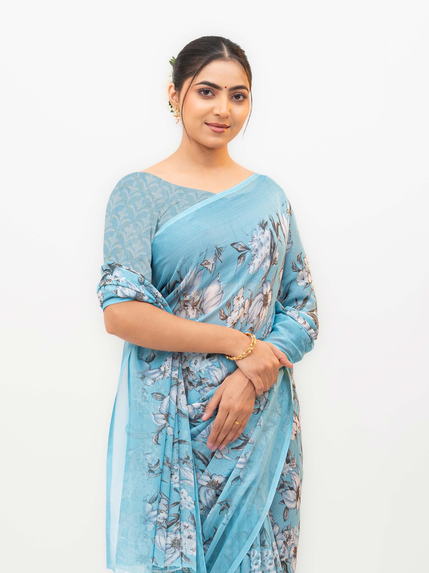 Sky Blue Chiffon Georgette Saree
