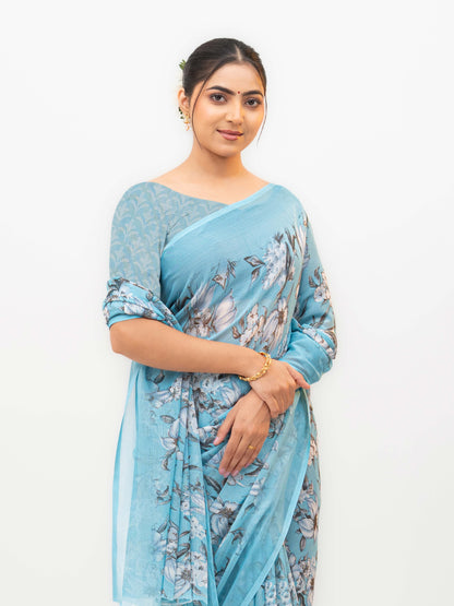 Sky Blue Chiffon Georgette Saree