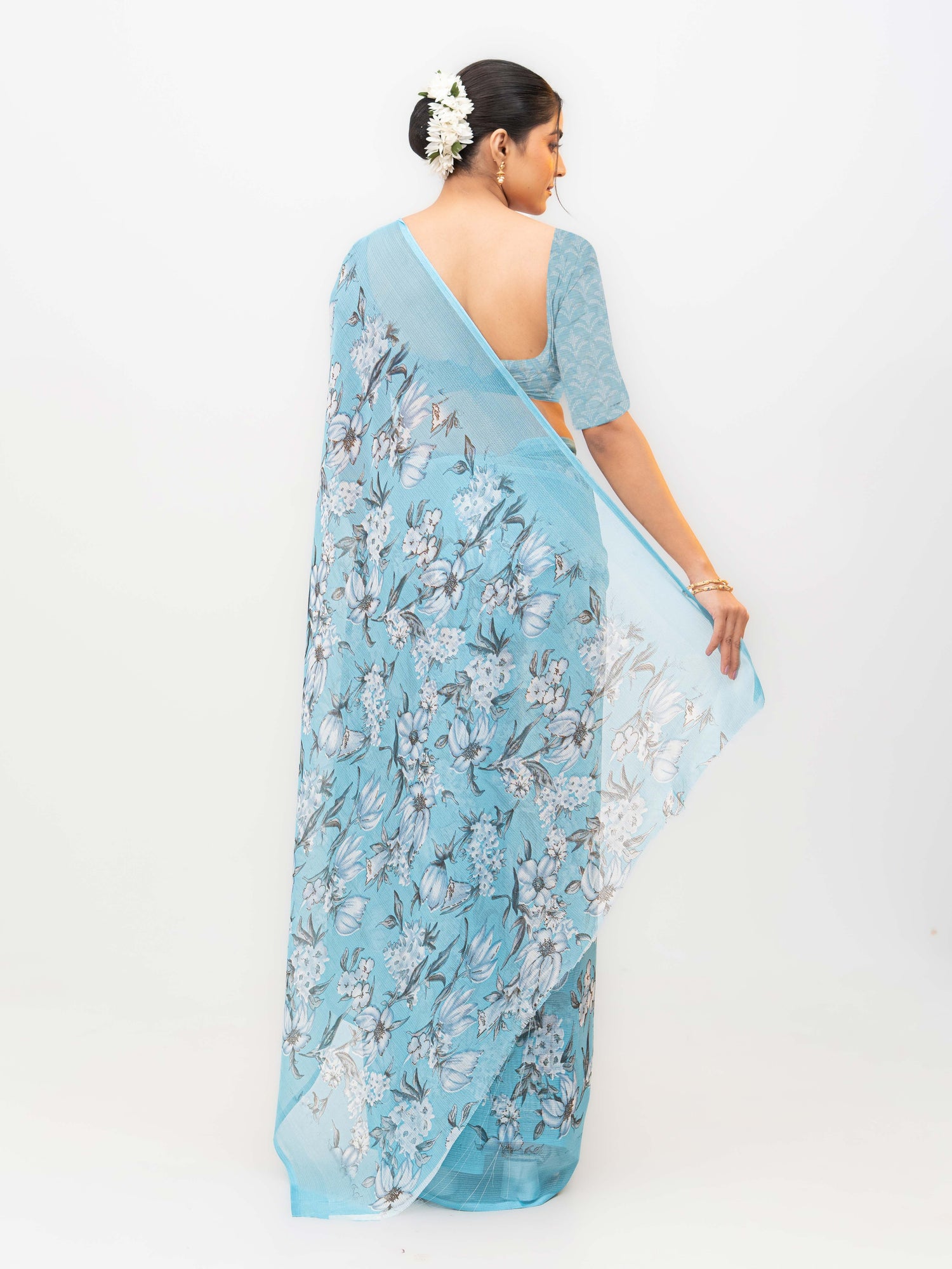 Sky Blue Chiffon Georgette Saree