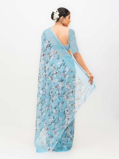 Sky Blue Chiffon Georgette Saree