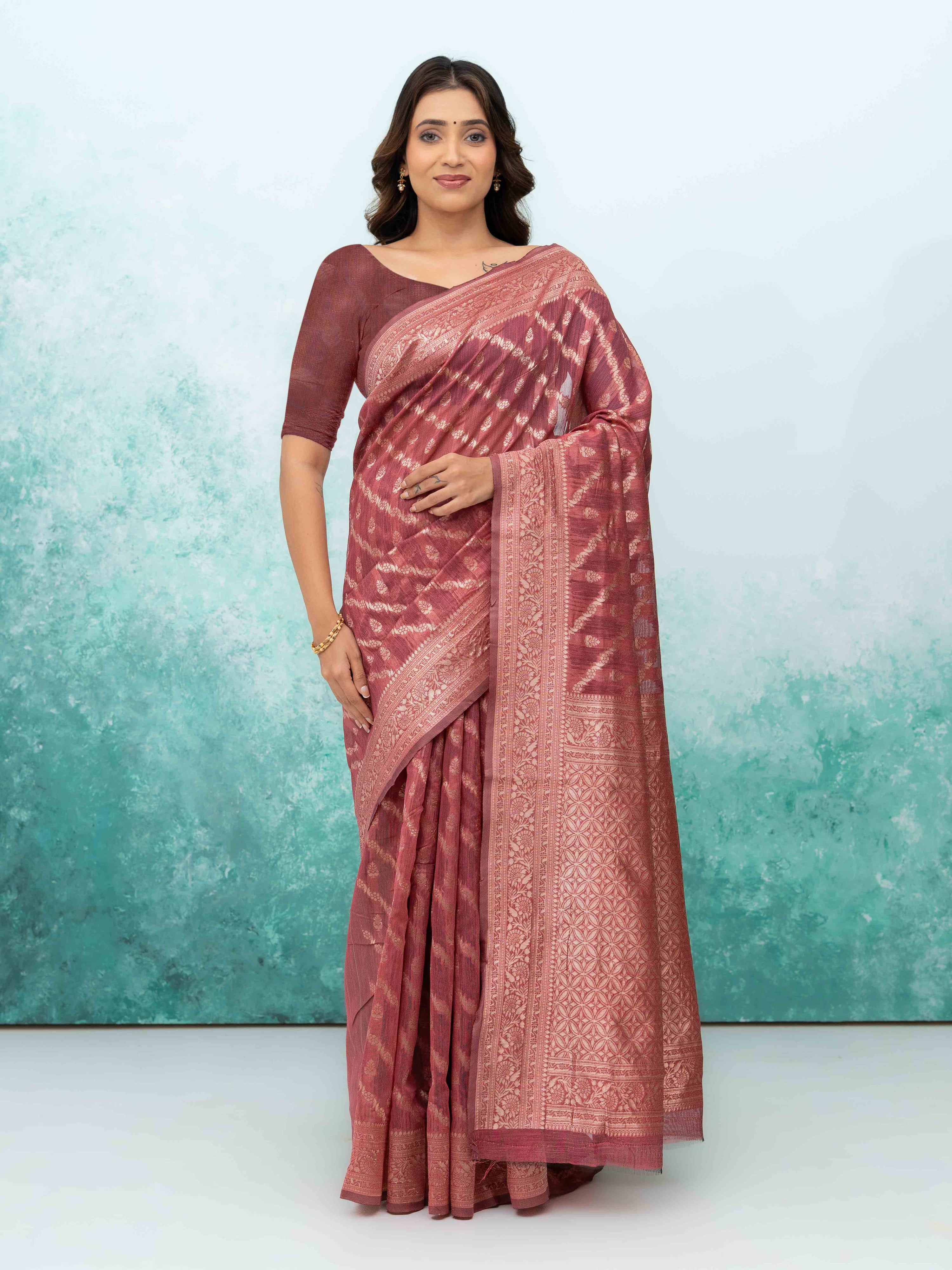 Rose Gold  Poly Cotton Saree