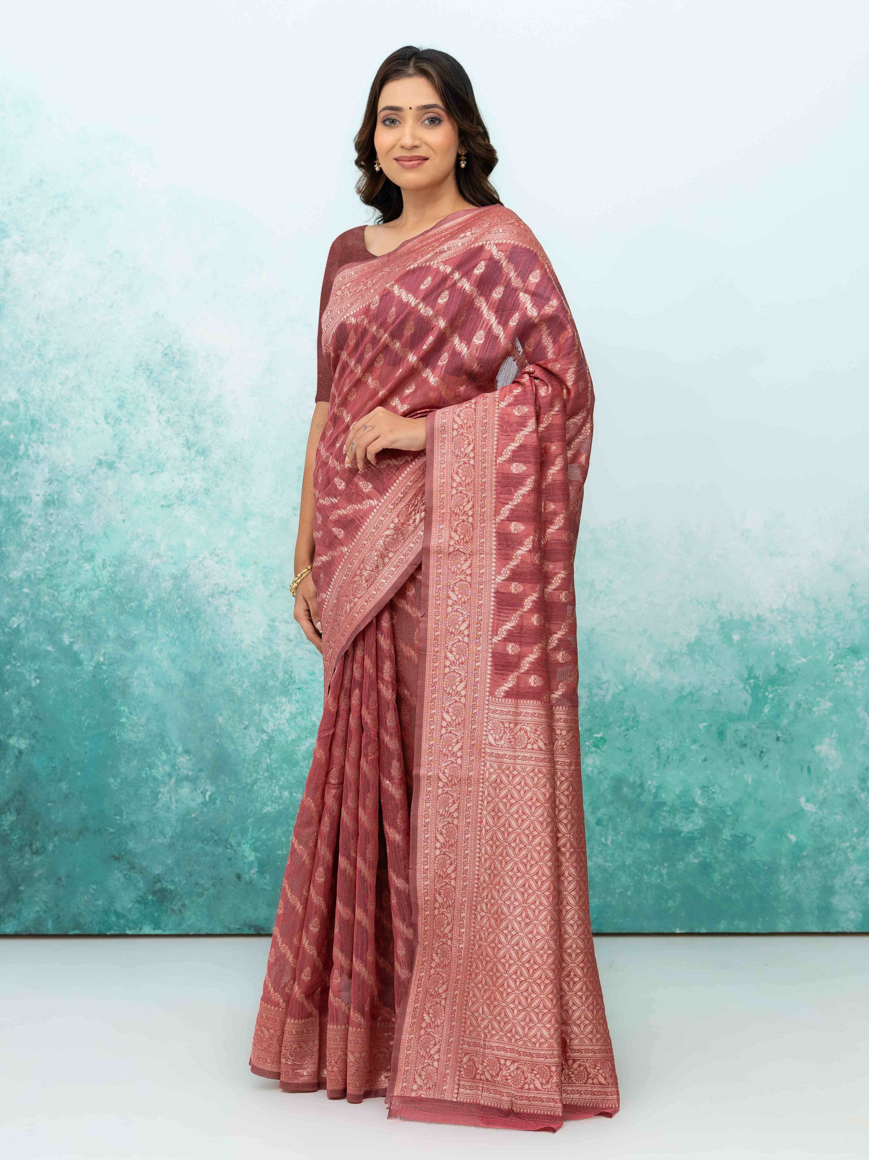 Rose Gold  Poly Cotton Saree