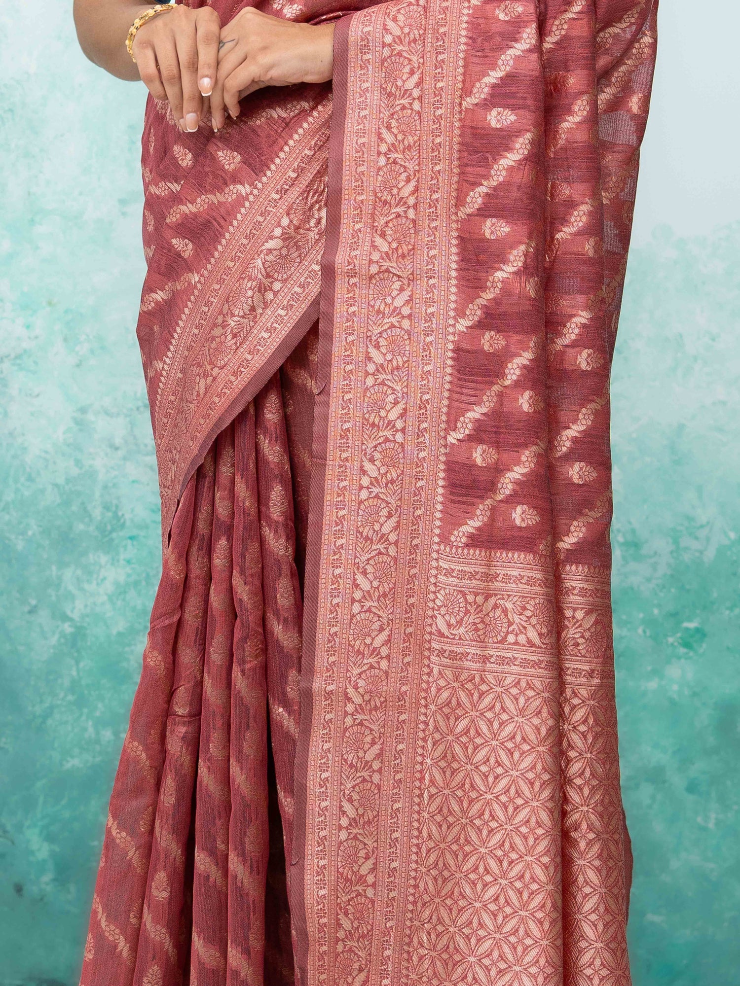 Rose Gold  Poly Cotton Saree