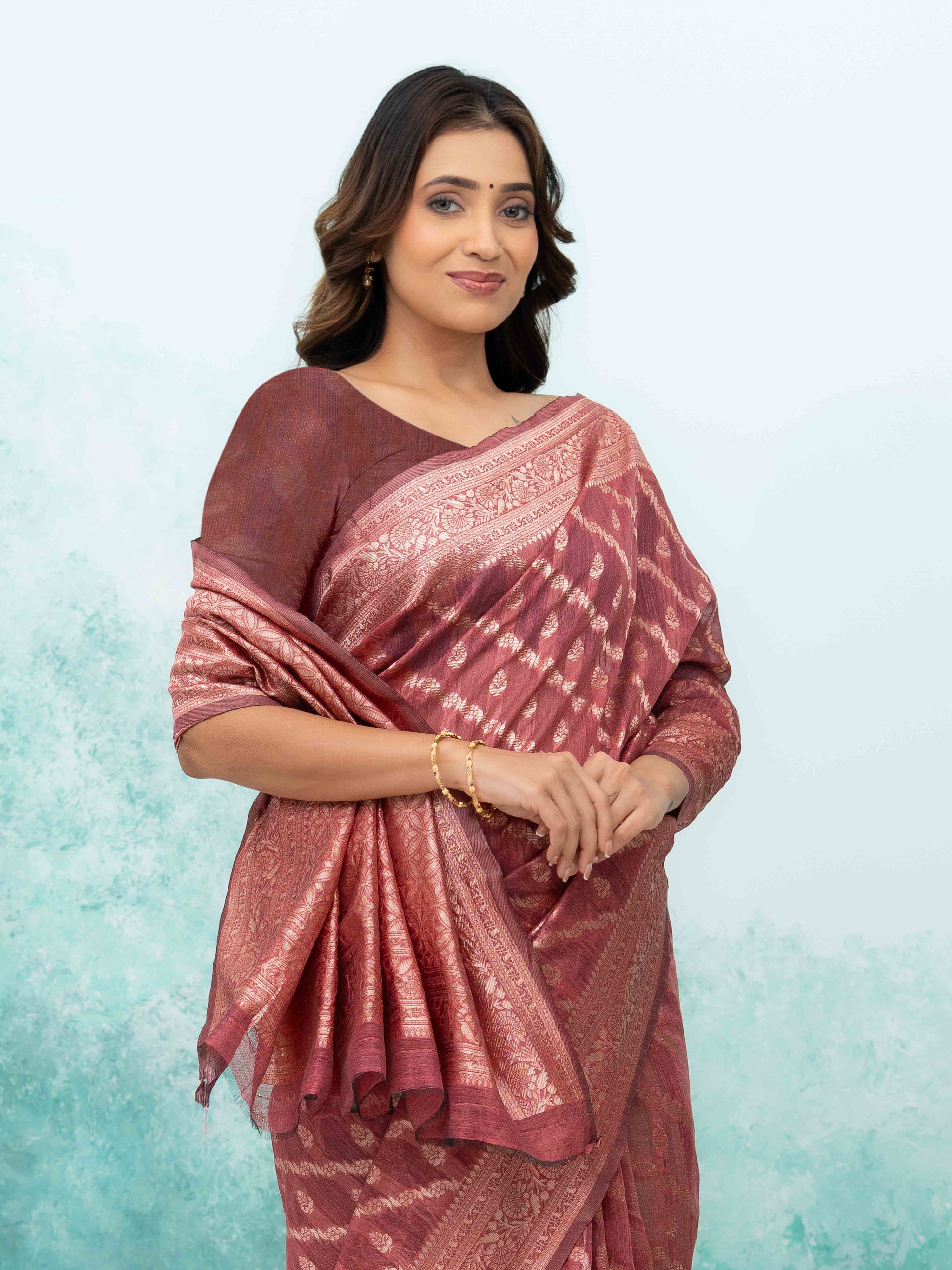 Rose Gold  Poly Cotton Saree
