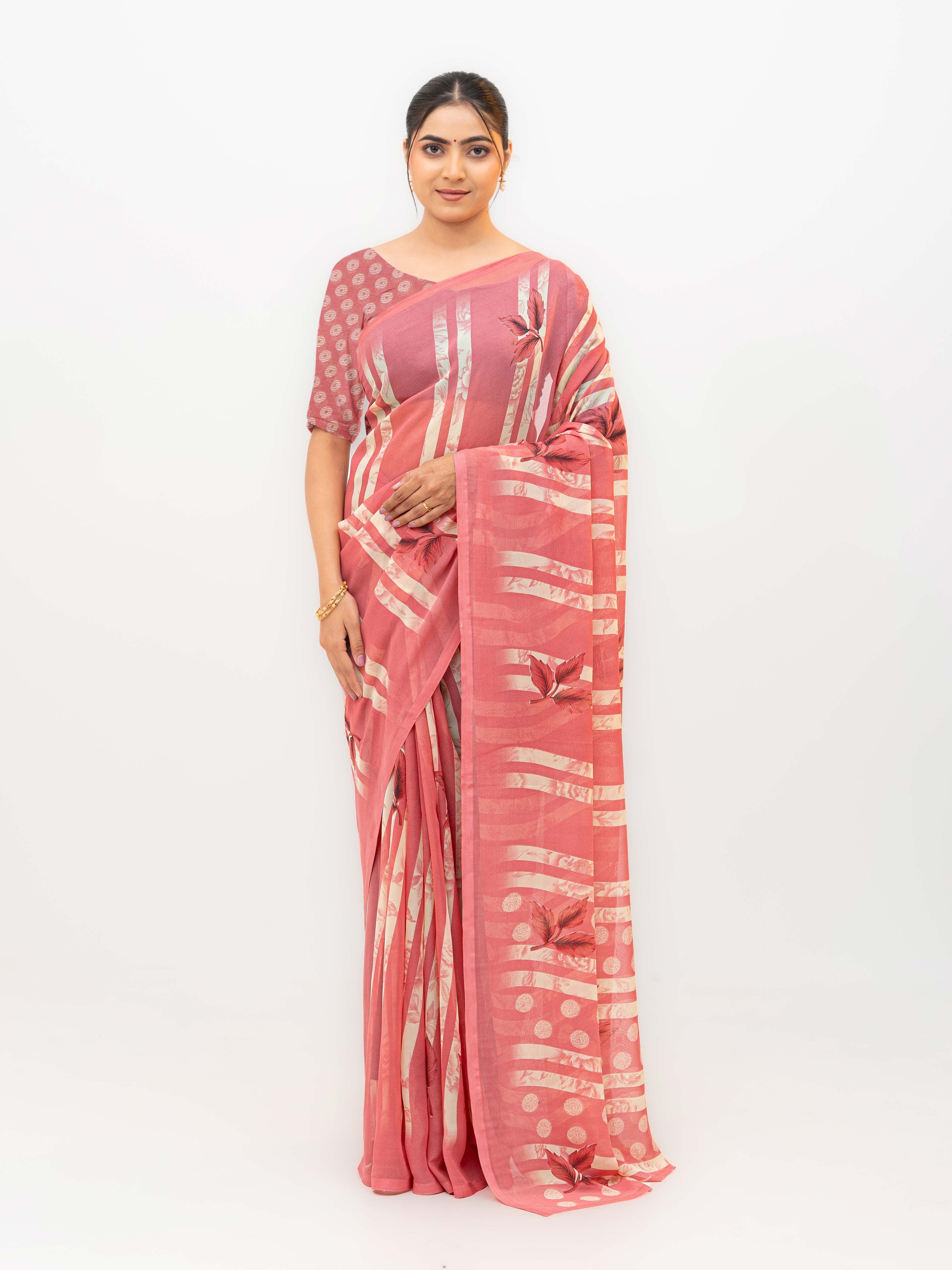 Pink Georgette Saree