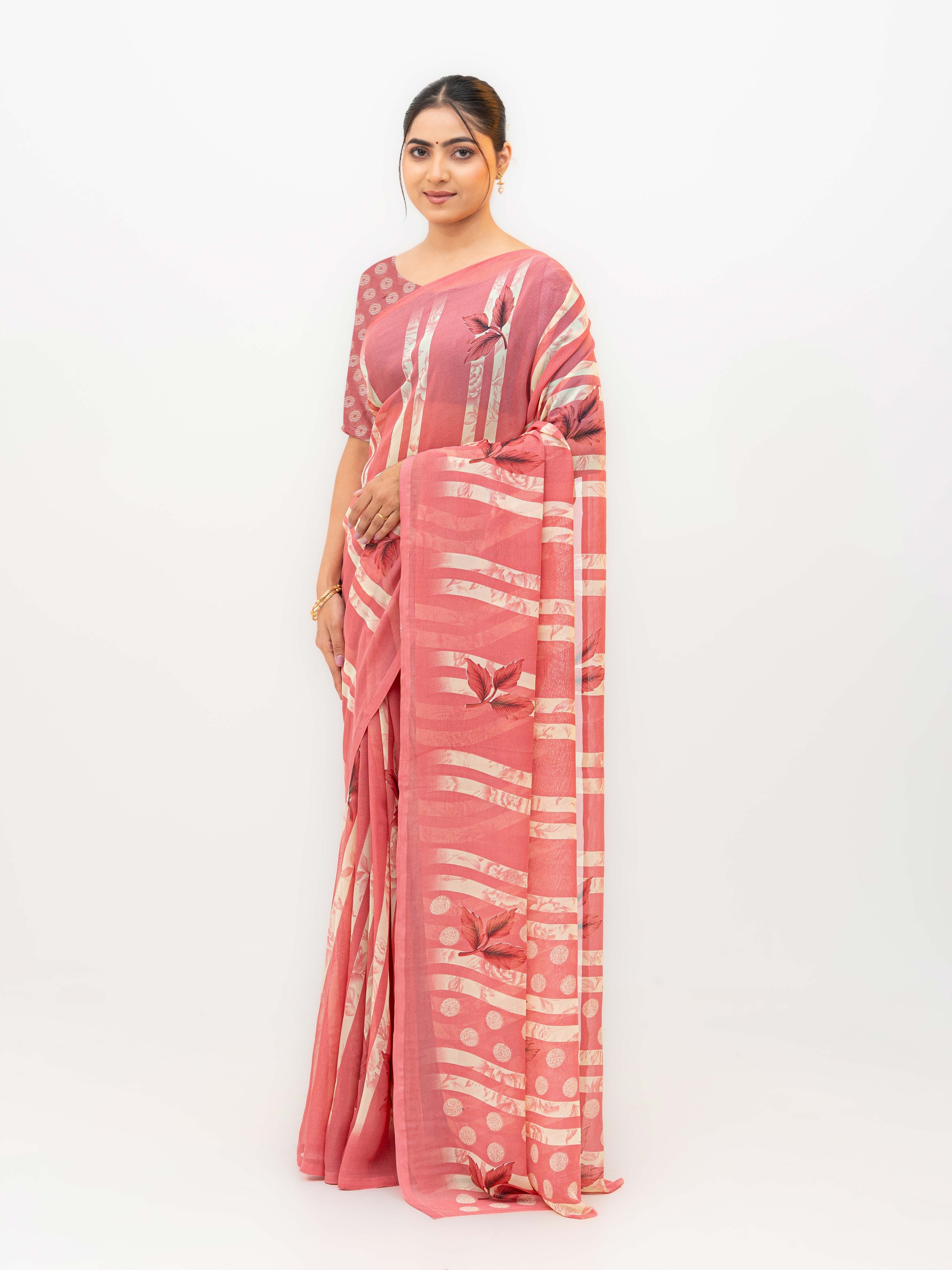 Pink Georgette Saree
