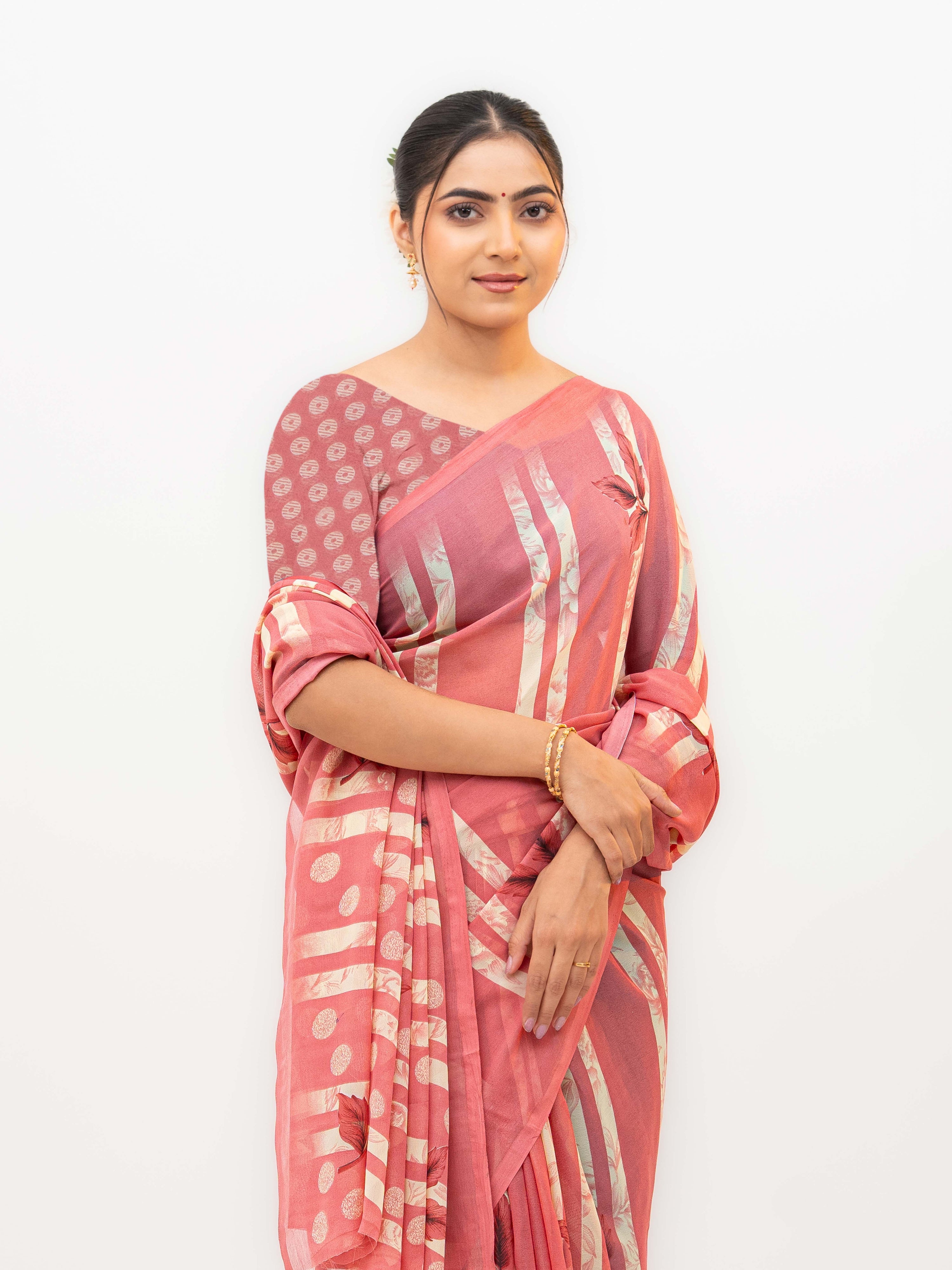 Pink Georgette Saree