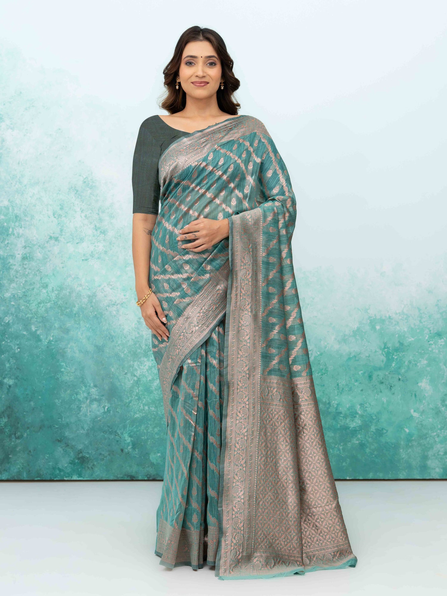 Sky Blue poly Cotton Saree