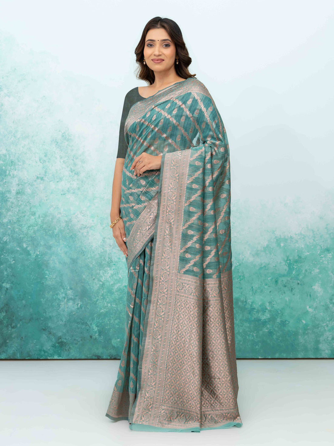 Sky Blue poly Cotton Saree