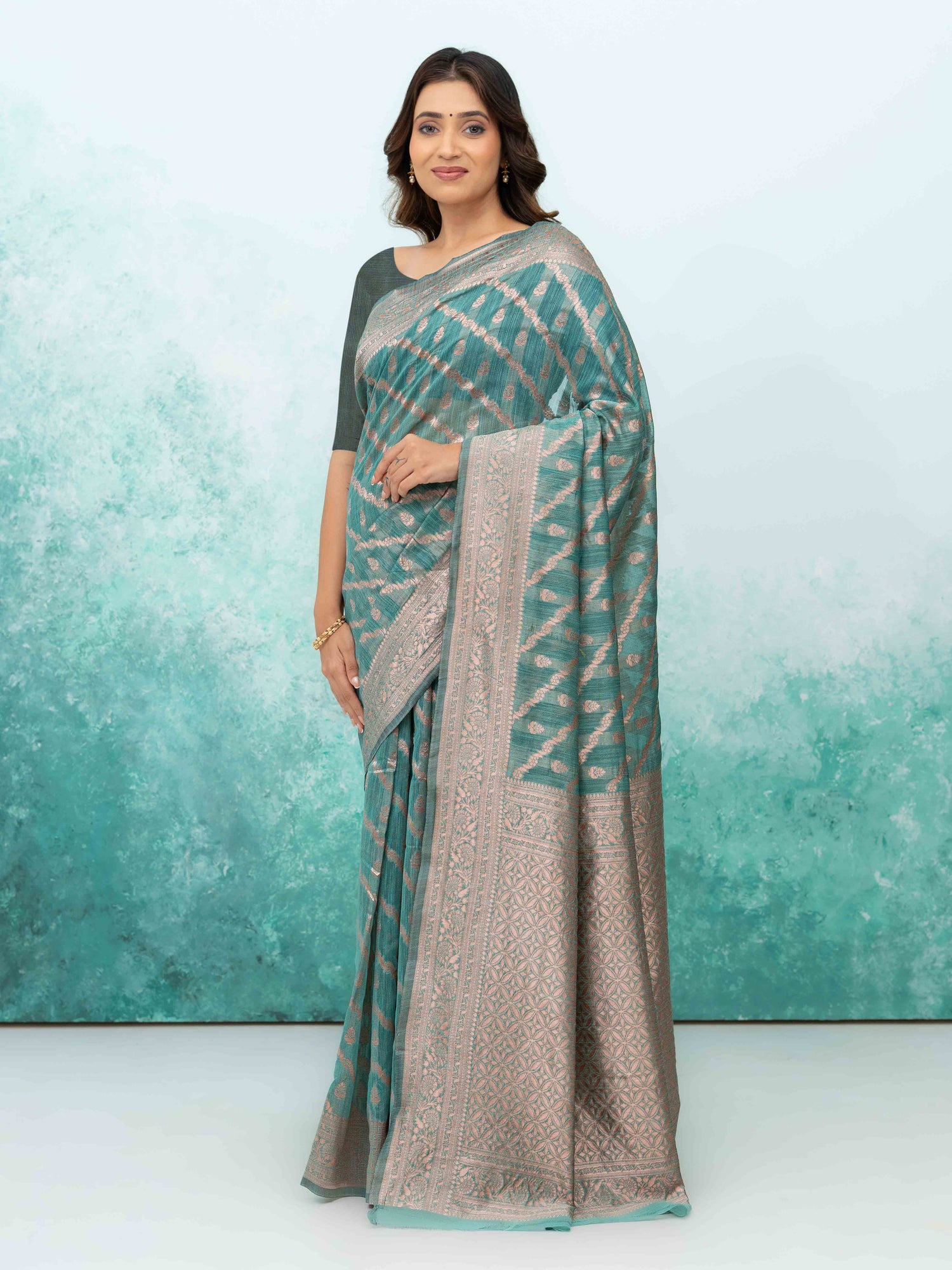 Sky Blue poly Cotton Saree
