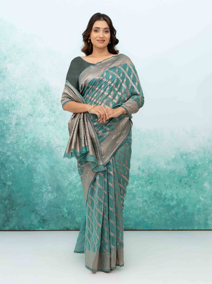 Sky Blue poly Cotton Saree