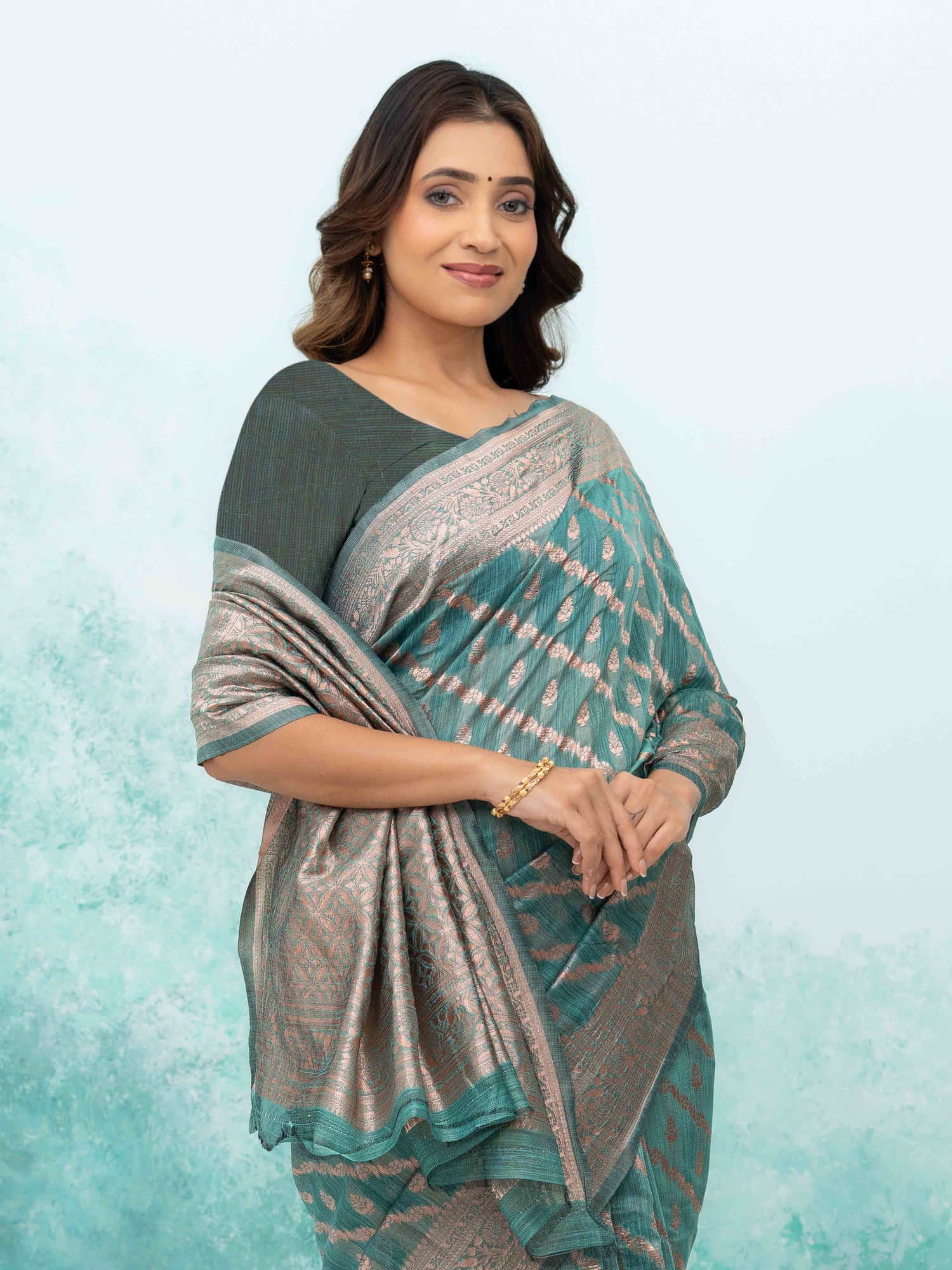 Sky Blue poly Cotton Saree