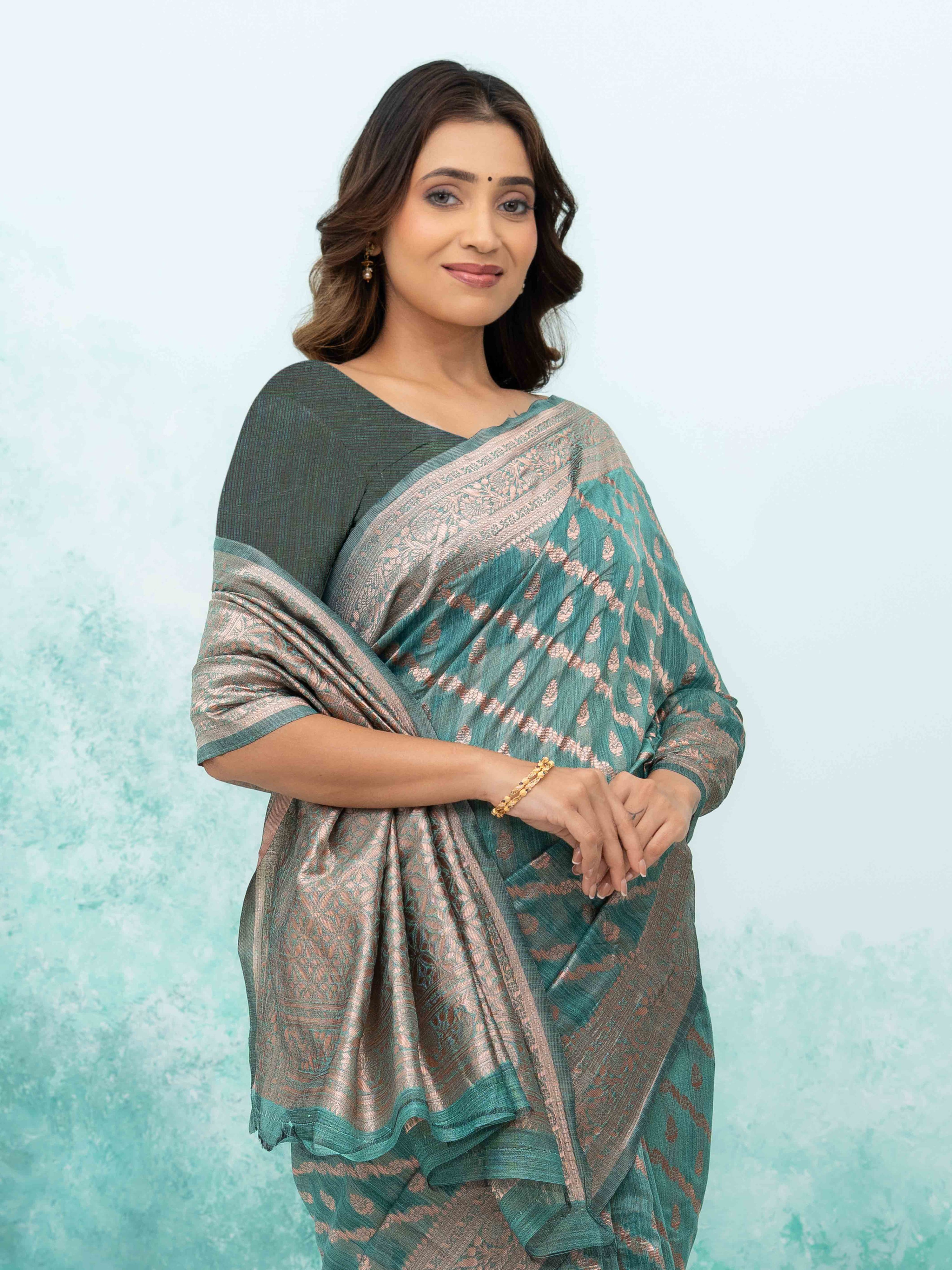 Sky Blue poly Cotton Saree