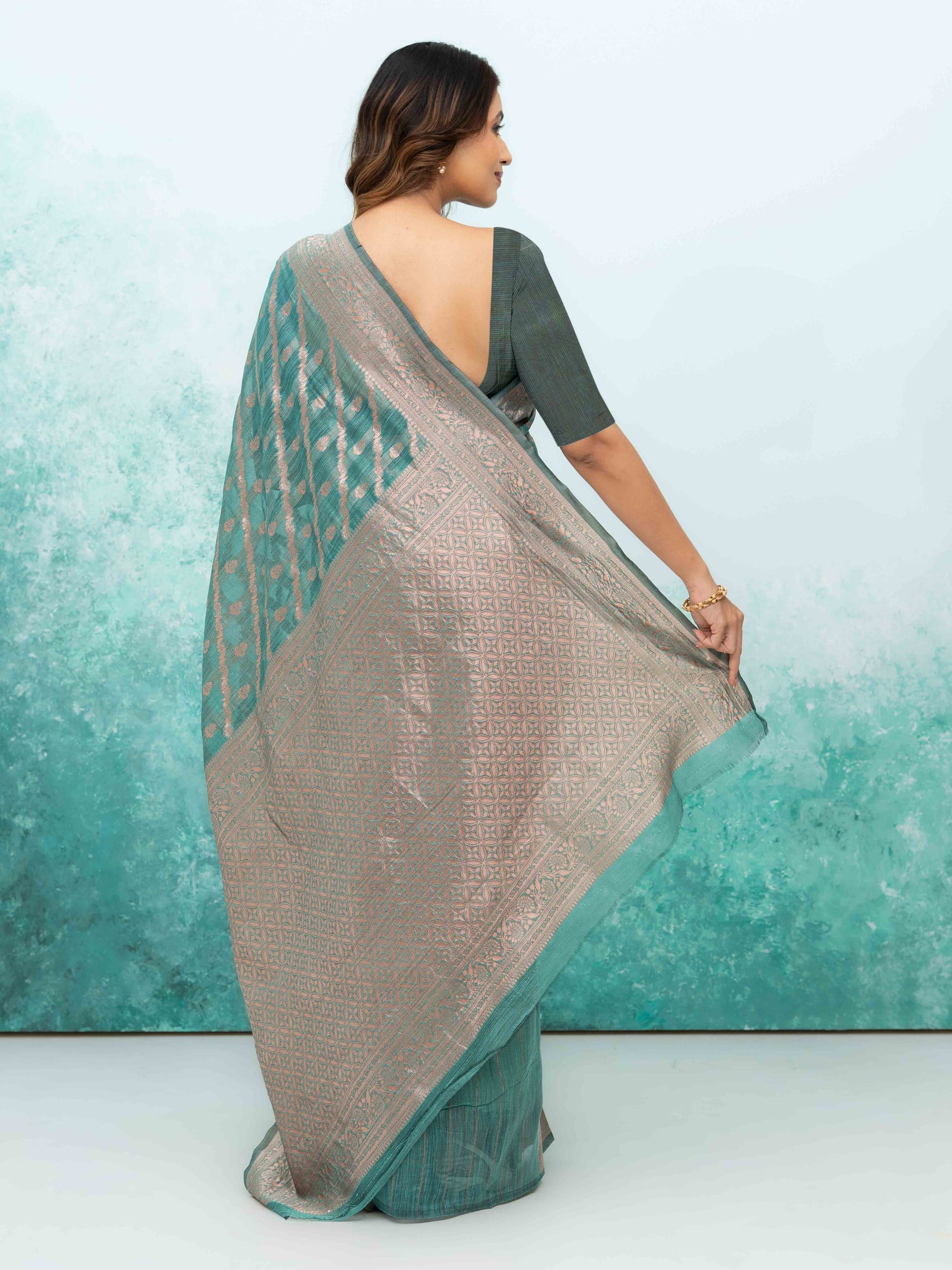 Sky Blue poly Cotton Saree
