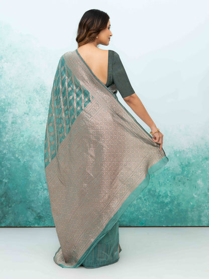 Sky Blue poly Cotton Saree
