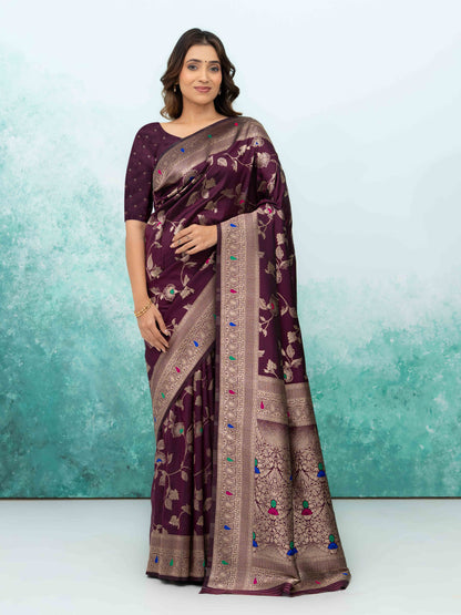 Wine Banarasi Silk Saree