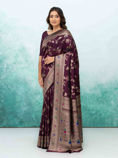 Wine Banarasi Silk Saree