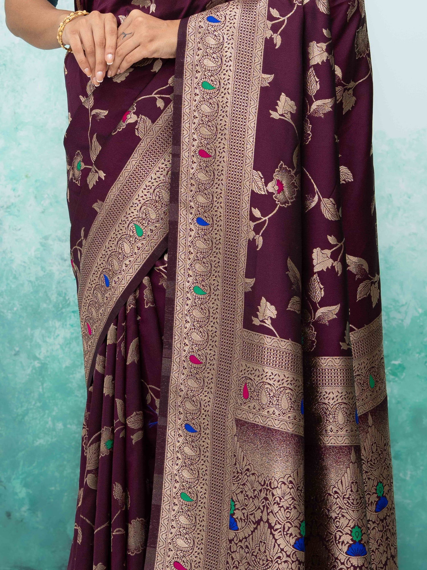 Wine Banarasi Silk Saree
