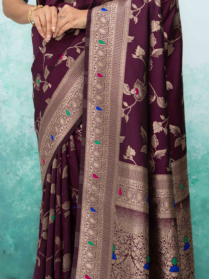 Wine Banarasi Silk Saree
