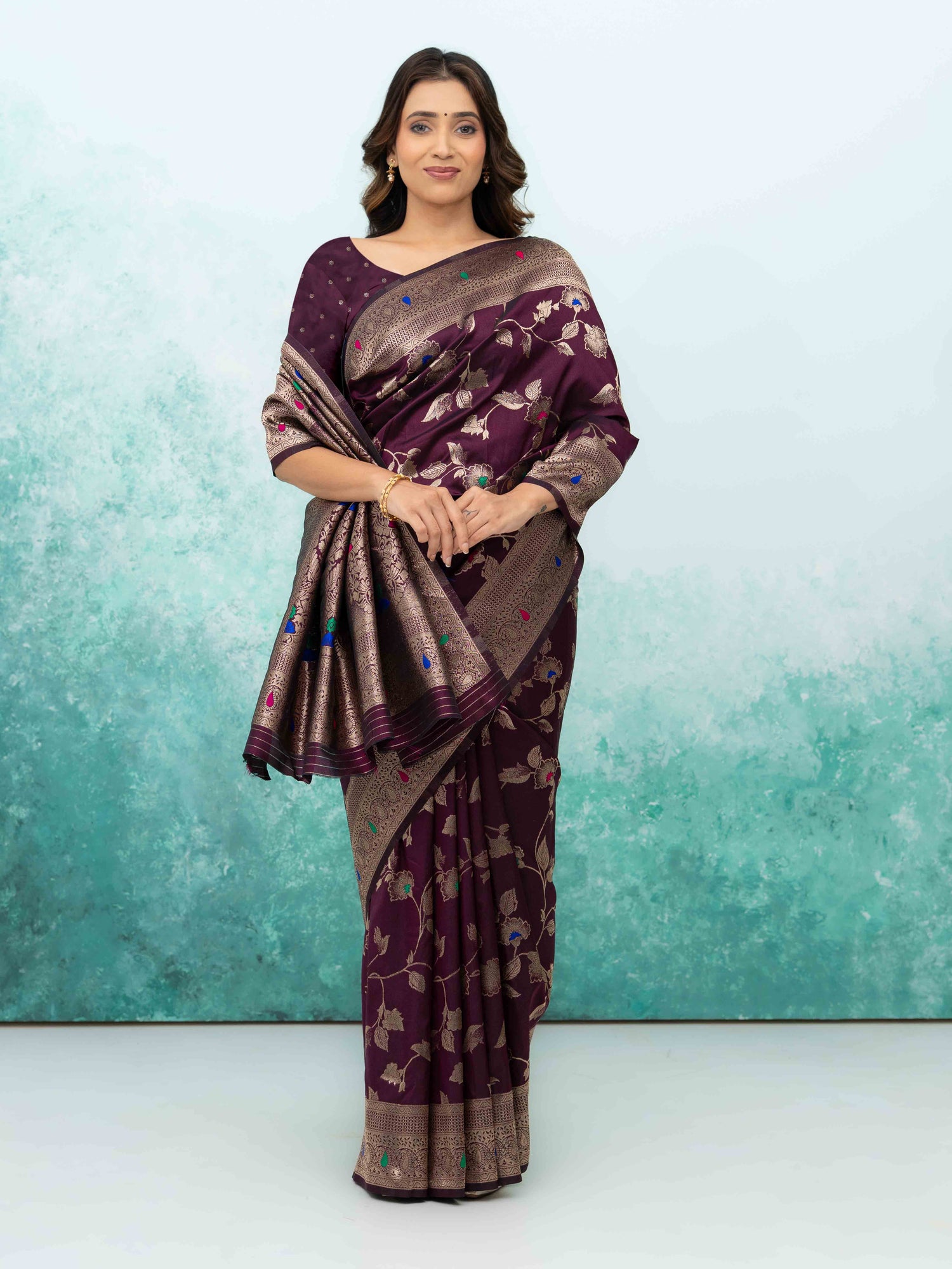 Wine Banarasi Silk Saree