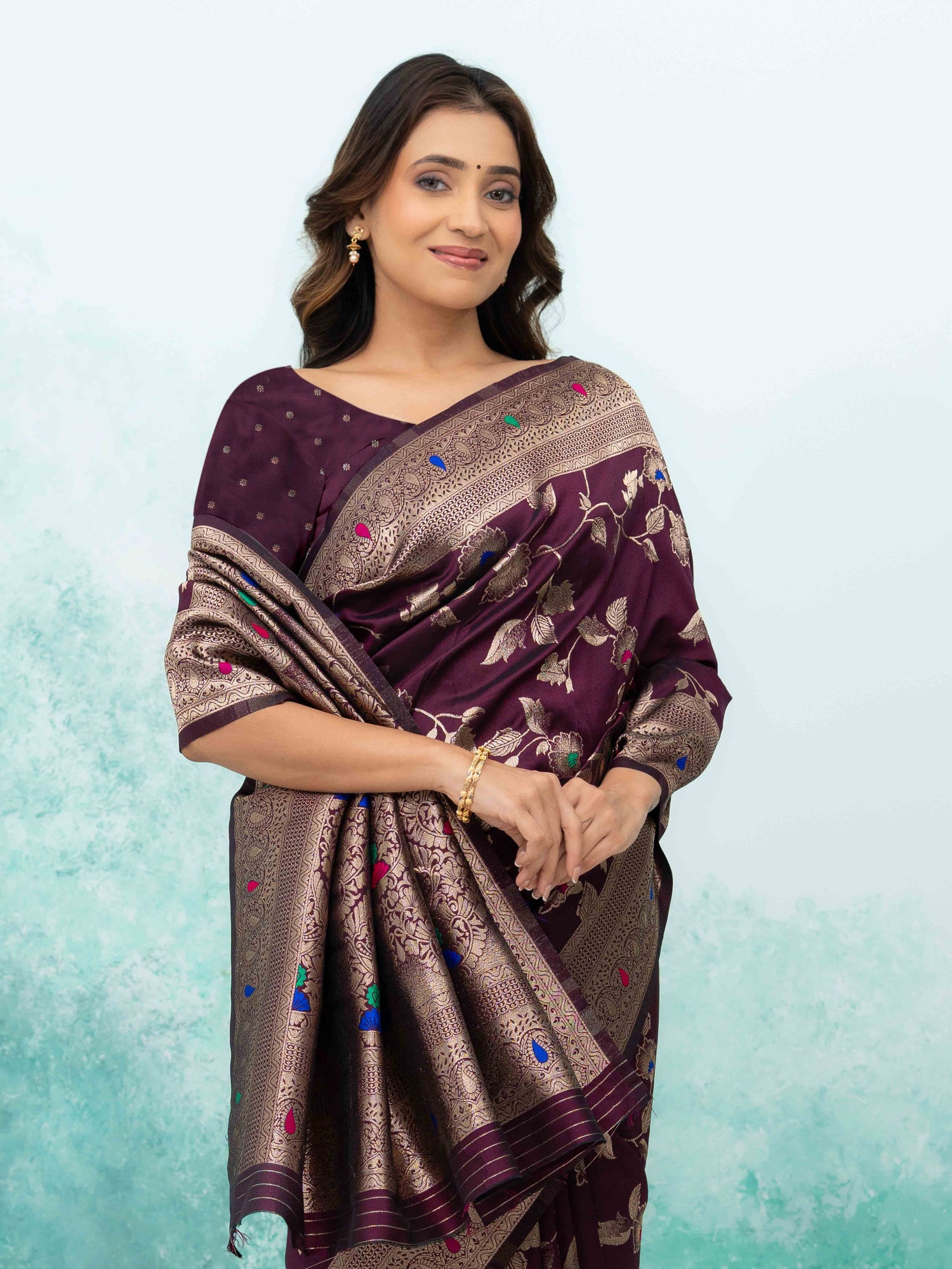 Wine Banarasi Silk Saree