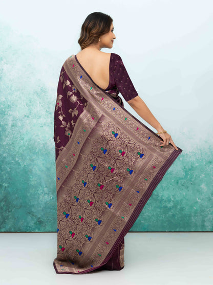 Wine Banarasi Silk Saree