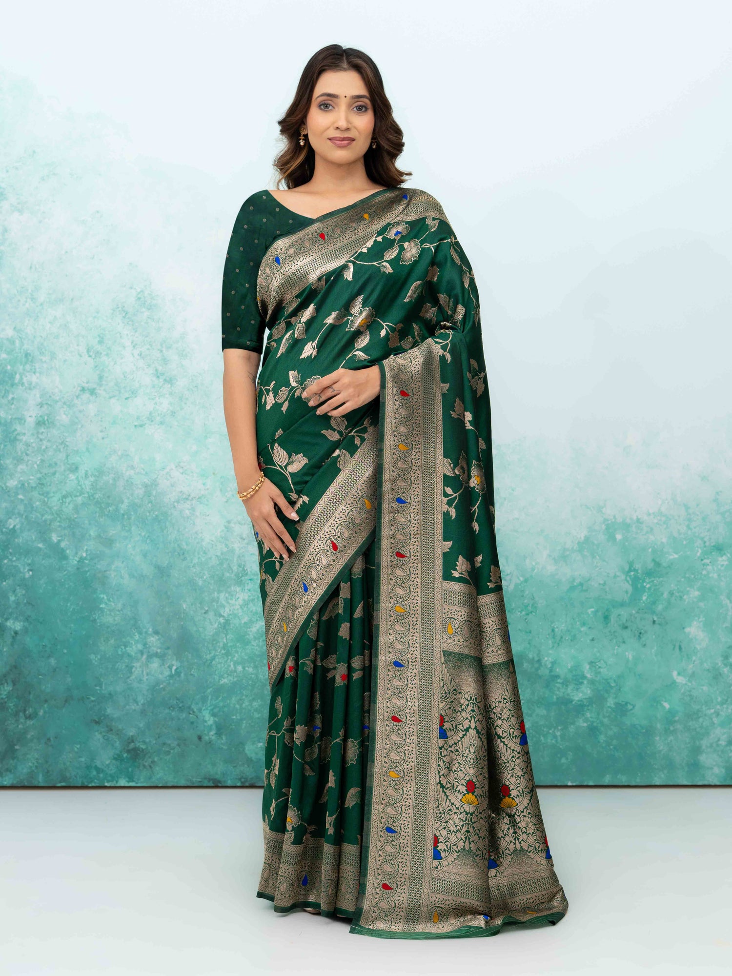 Dark Green Banarasi Silk Saree