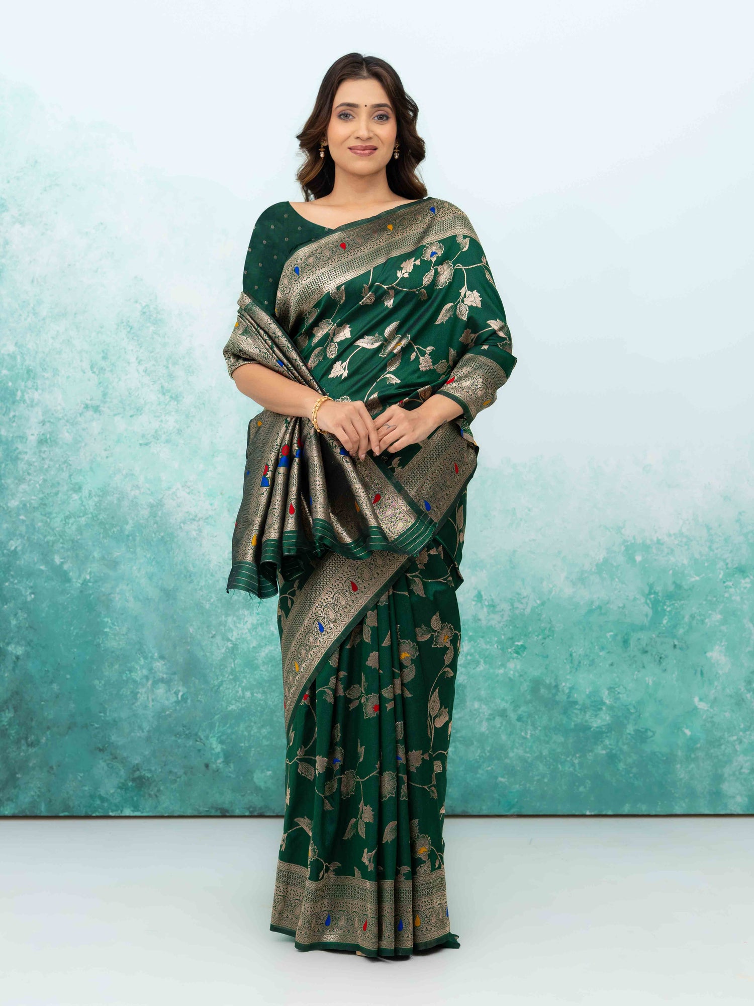 Dark Green Banarasi Silk Saree