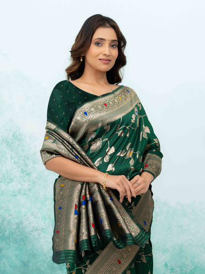 Dark Green Banarasi Silk Saree