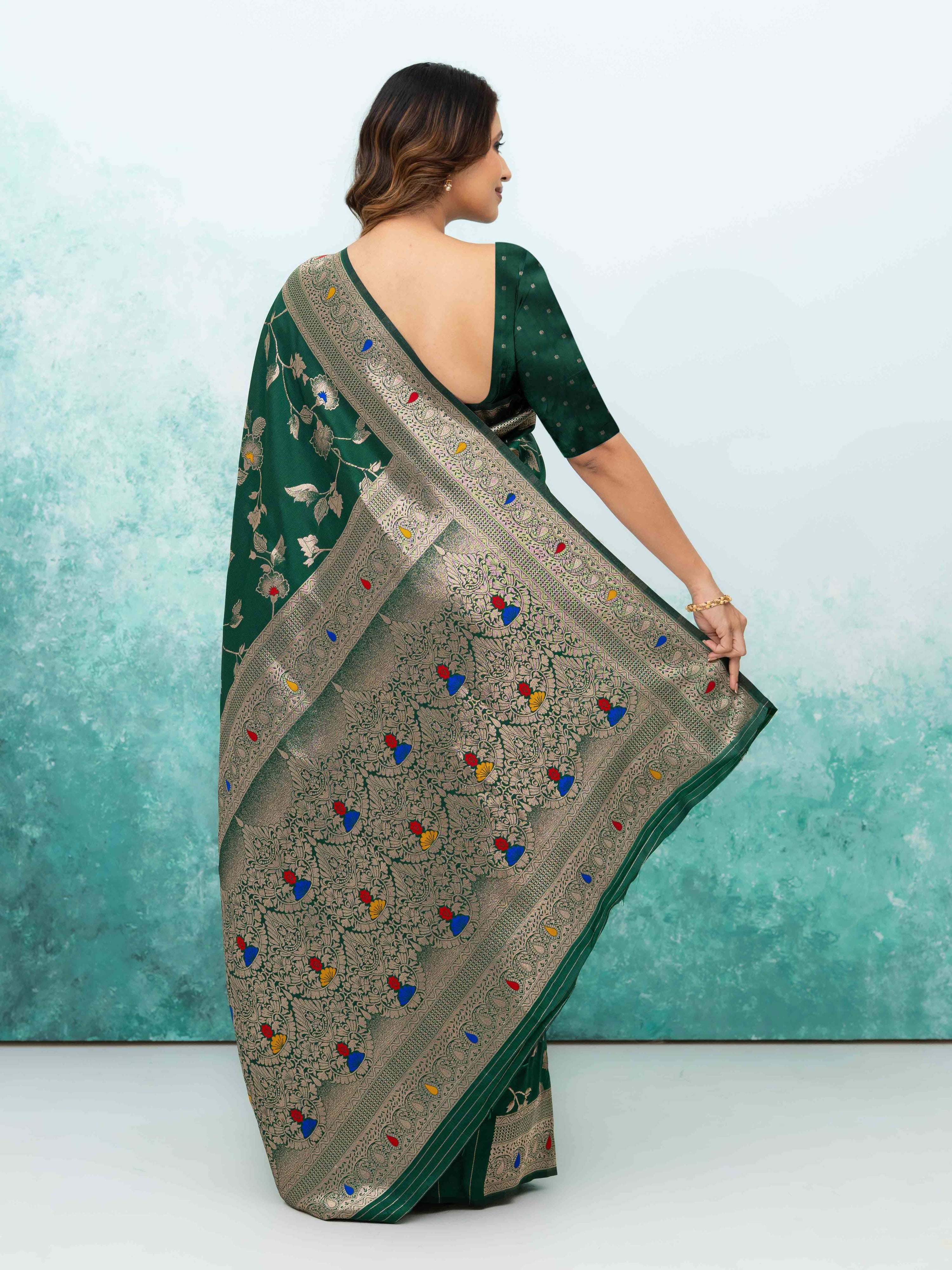 Dark Green Banarasi Silk Saree