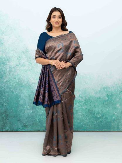 Teal Blue Banarasi Lichi Silk Saree