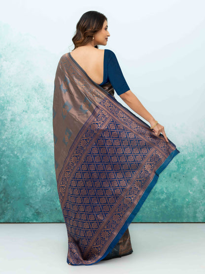 Teal Blue Banarasi Lichi Silk Saree