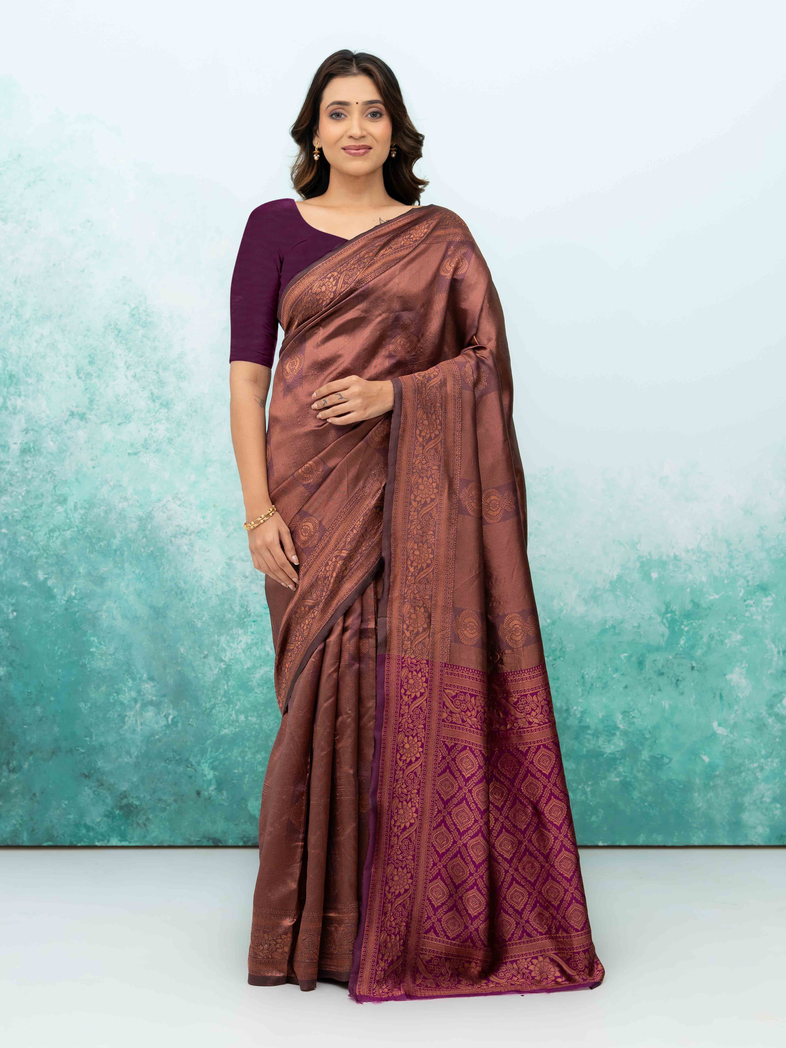 Mauve Pink &amp; Purple Banarasi Lichi Silk Saree